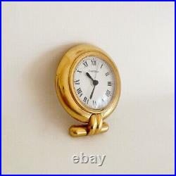 Cartier 24k gold sapphire travel clock with alarm desk pendulette colisée quartz