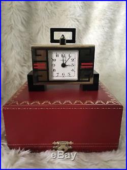 Cartier Art Deco Style Gilt Brass and Enameled Desk Clock Collectors Piece