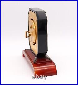 Cartier Paris 1935 Rare Art Deco Geometric Desk Clock In Black Onyx And Agate