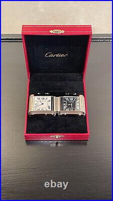 Cartier Tank Francaise Stainless Steel Dual Timezone Desk Clock #2945