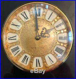 Cartier Vintage Swiss Made Gilded Brass w Onyx Art Deco Striking Carriage Clock