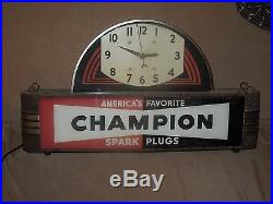 Champion Spark Plug Advertising clock 1930 Art Deco Lights Up Works Good