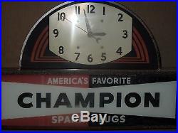 Champion Spark Plug Advertising clock 1930 Art Deco Lights Up Works Good