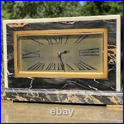 Charles Hour French Art Deco Gilt and Portoro Marble Mantle Clock