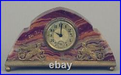 Decorative French Marble Alarm Wind-Up Clock With Mythic Figures, Art Deco Era