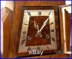 Delightful 1930's Davall Tower Art Deco Walnut Cased Striking Mantle Clock