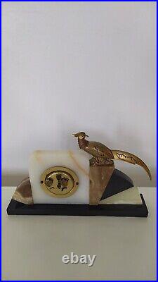 Dep 1930s French Art Deco Marble Onyx Pheasant Clock
