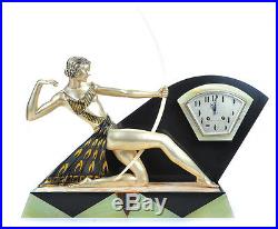 Diana the Huntress Original 1930s Bronze Figural Art Deco Clock