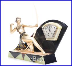 Diana the Huntress Original 1930s Bronze Figural Art Deco Clock
