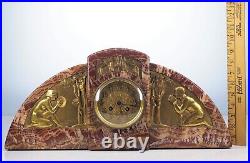Egyptian Revival Deco Marble Mantel Clock with Gilt Bronze Frieze by G. Mourot