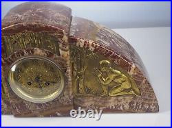 Egyptian Revival Deco Marble Mantel Clock with Gilt Bronze Frieze by G. Mourot