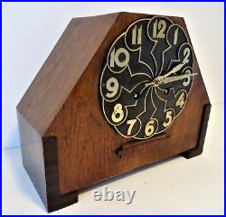 Eight Day Amsterdam School Art Deco Mantel Clock With Bronze Dial