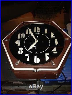 Electric neon clock cleveland 6 sided art deco and script back steel panel new