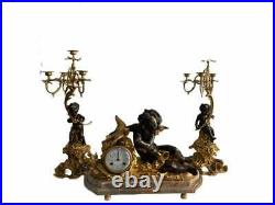 Elegant bronze triptych 20th century clock and candelabra