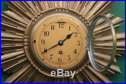English Art-deco 8 Day Gold Gilt Sunburst Wall Clock