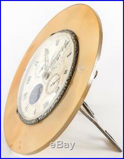 European Watch & Clock Co Agate and Diamond Calendar Clock with Moonphase C1920