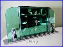 Exquisite Art Deco Smiths Electric Desk/Mantle Clock Green Glass & Chrome