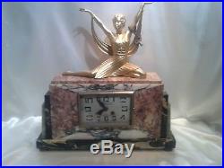 Exquisite Rare French Art Deco 8 Day Marble Mantel Clock Partly Restored