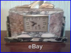 Exquisite Rare French Art Deco 8 Day Marble Mantel Clock Partly Restored