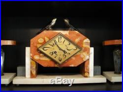 FRENCH ART DECO 1920's-FABULOUS BIRDS ON THE MARBLE CLOCK IN WORKING CONDITION