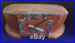 Fabulous High Art Deco wood case time only mantle clock Walnut / chrome