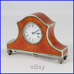 Fine 1920's Austrian Art Deco Guilloche Enamel 985 Sterling Silver Desk Clock