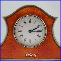 Fine 1920's Austrian Art Deco Guilloche Enamel 985 Sterling Silver Desk Clock