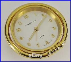 Fine Art Deco Vtg Tiffany & Co Gold Gilt Swiss 8 Day Alarm Travel Bag Clock