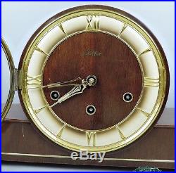 Fine Lauffer Art Deco German Wood Chiming Mantel Clock 1930s