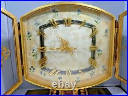 Fine Rare Large Gubelin Art Deco Dore Bronze Clock W Hand Painted Face Working