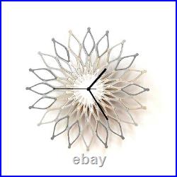 Fireworks III Geometric art-deco wall clock in shades of silver by ardeola