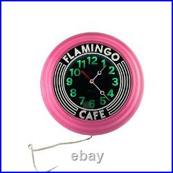 Flamingo Cafe Lighted Art Deco Clock Pink and Black