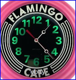 Flamingo Cafe Lighted Art Deco Clock Pink and Black