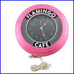 Flamingo Cafe Lighted Art Deco Clock Pink and Black