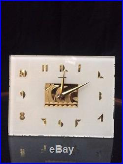 Frankel Art Deco Glass Clock 1930s White and Brass Rare. Reconditioned. Works