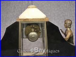 French Antique Art Deco Mantle Clock Set Spelter Figurine 1920s Marble Urns