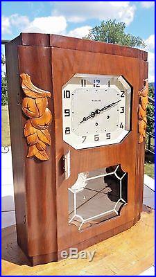 French Antique VEDETTE WALNUT WOOD Wall Clock VEDETTE CHIME WESTMINSTER