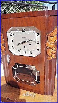 French Antique VEDETTE WALNUT WOOD Wall Clock VEDETTE CHIME WESTMINSTER