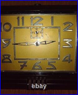 French Art Deco 1930's Bakelite & Chrome Mantle Clock + Alarm