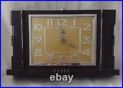 French Art Deco 1930's Bakelite & Chrome Mantle Clock + Alarm