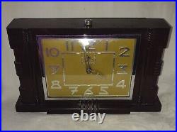 French Art Deco 1930's Bakelite & Chrome Mantle Clock + Alarm