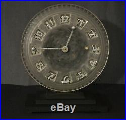 French Art Deco Ato Clock Lalique Glass Face Battery Operated