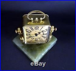 French Art Deco Brass Swivel Clock on Marble Base by DEP 1931