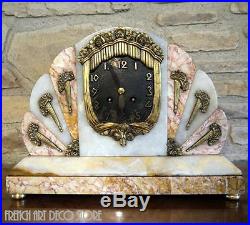 French Art Deco Bronze/Marble Mantle Clock c1925
