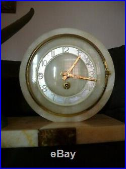 French Art Deco Marble And Spelter Clock With Swallow Signed Tedd