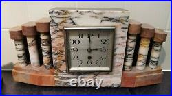 French Art Deco Marble Clock With Matching Garnitures (AF)