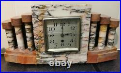 French Art Deco Marble Clock With Matching Garnitures (AF)