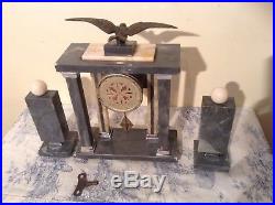 French Art Deco Marble Garniture Clock Bird (1851)