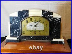 French Art Deco c1930's UCRA Marble Mantle Clock withGarnitures