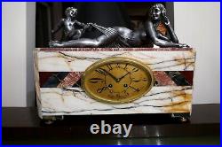 French Art Deco marble clock (Chiparus Grisard Dunhill Art Deco Clock Greyhound)